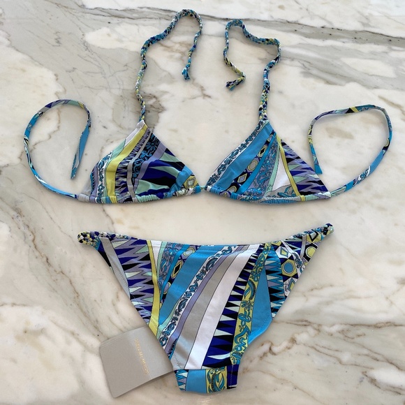 EMILIO PUCCI BLUE MULTI BIKINI SIZE IT 44 / US 10 NWTS! - Picture 2 of 4